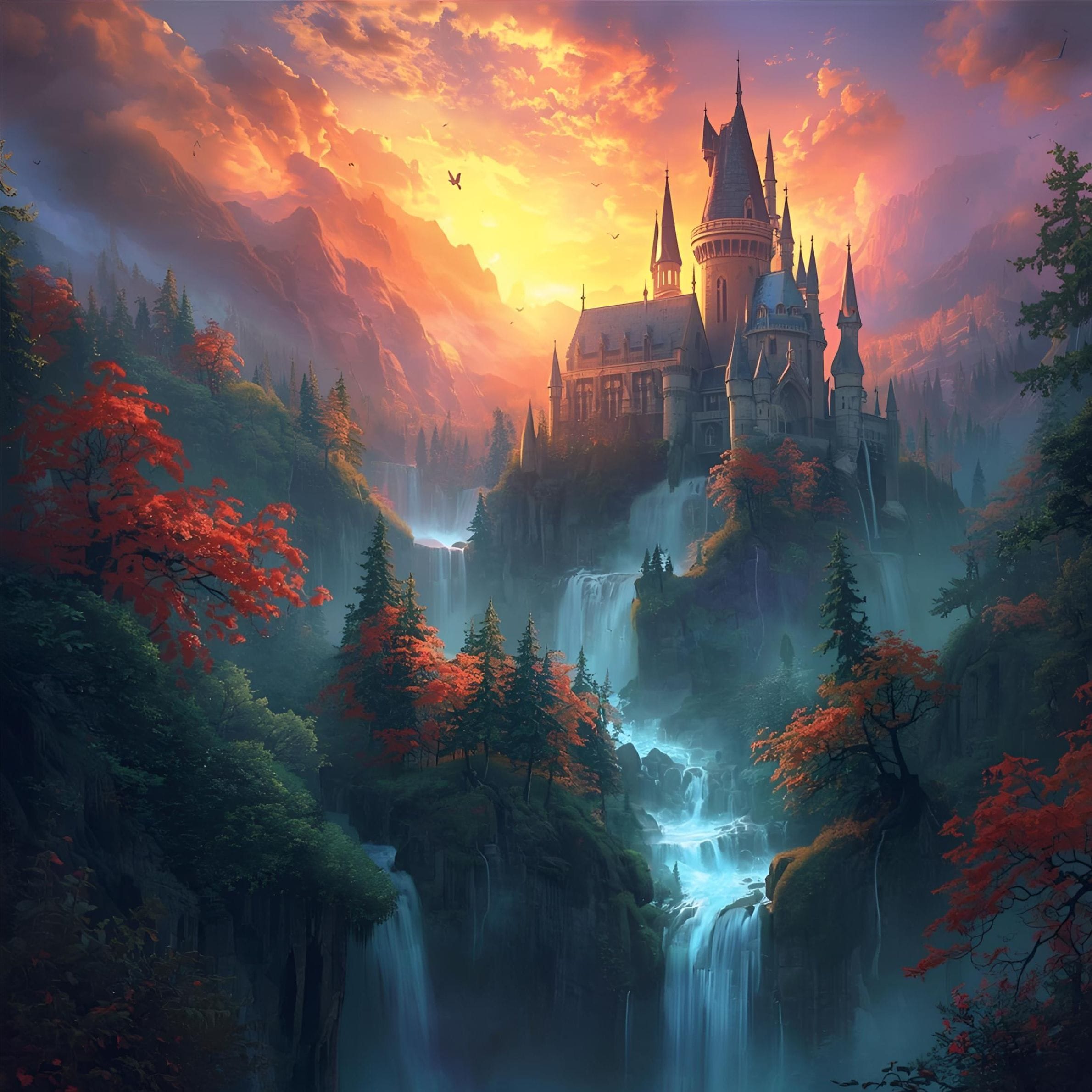 Mystical landscape, glowing forest, or fantasy castle Fantasy world-building for romance novels
